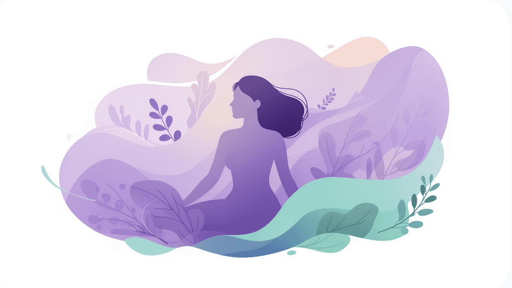 A calm figure surrounded by soft purple and teal botanicals