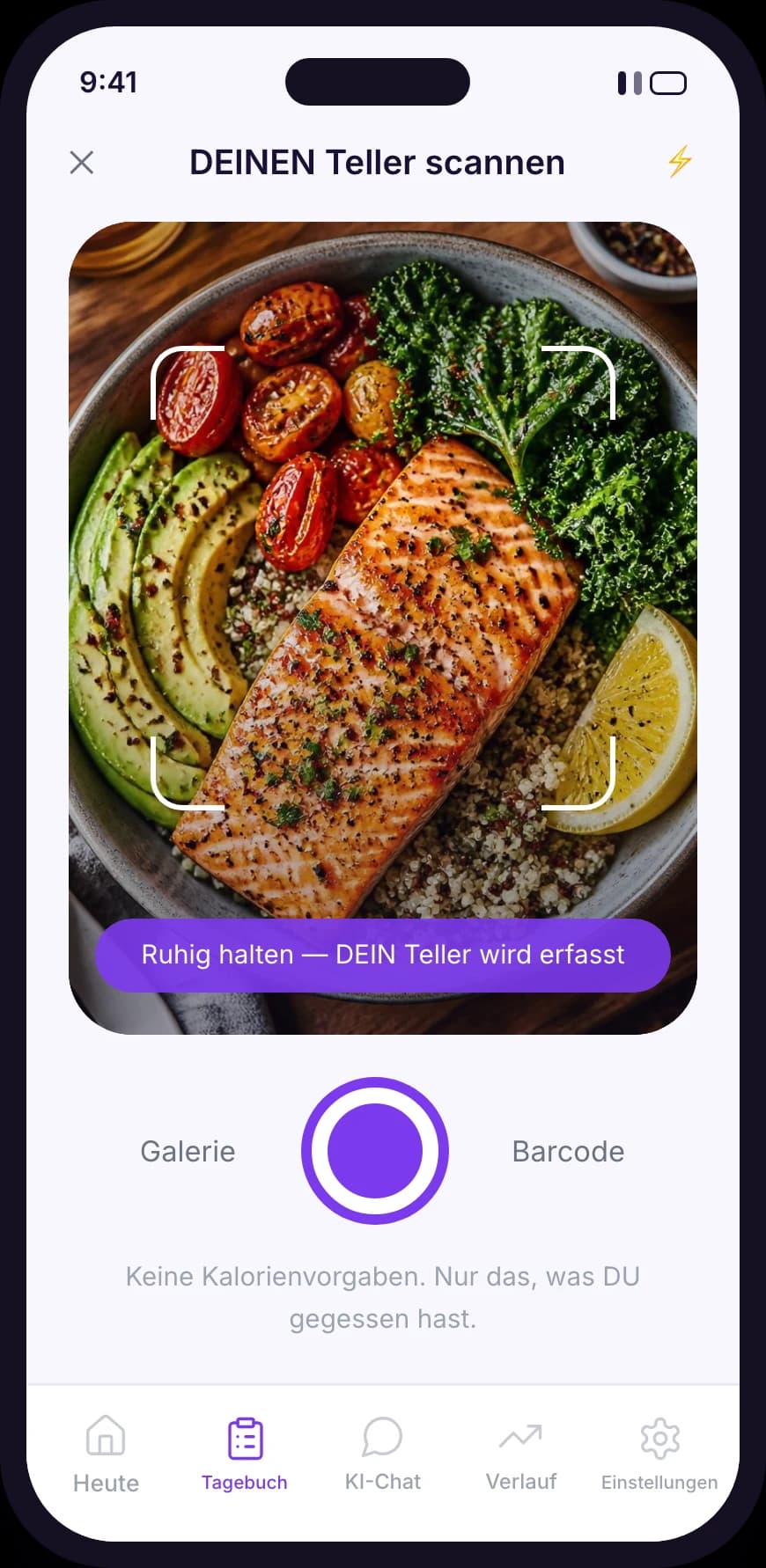 The GetWella food scanner framing a plate