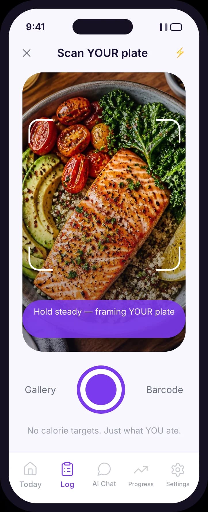 The GetWella food scanner framing a plate